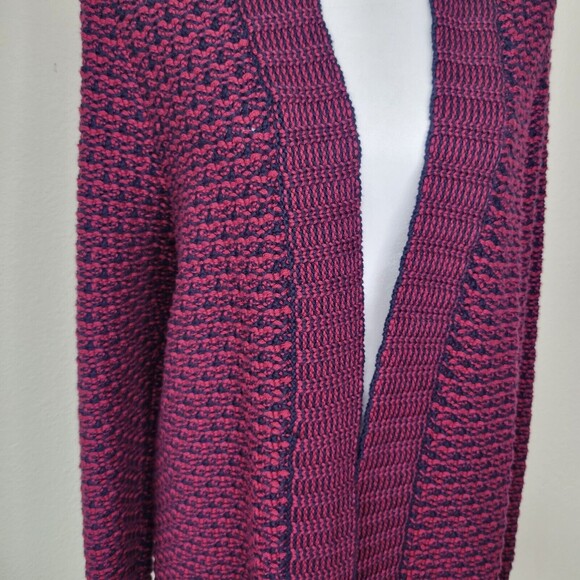 Talbots Wool Blend Cardigan Large Open Front Knit Cardigan Red Blue Long Sleev - Picture 2 of 9